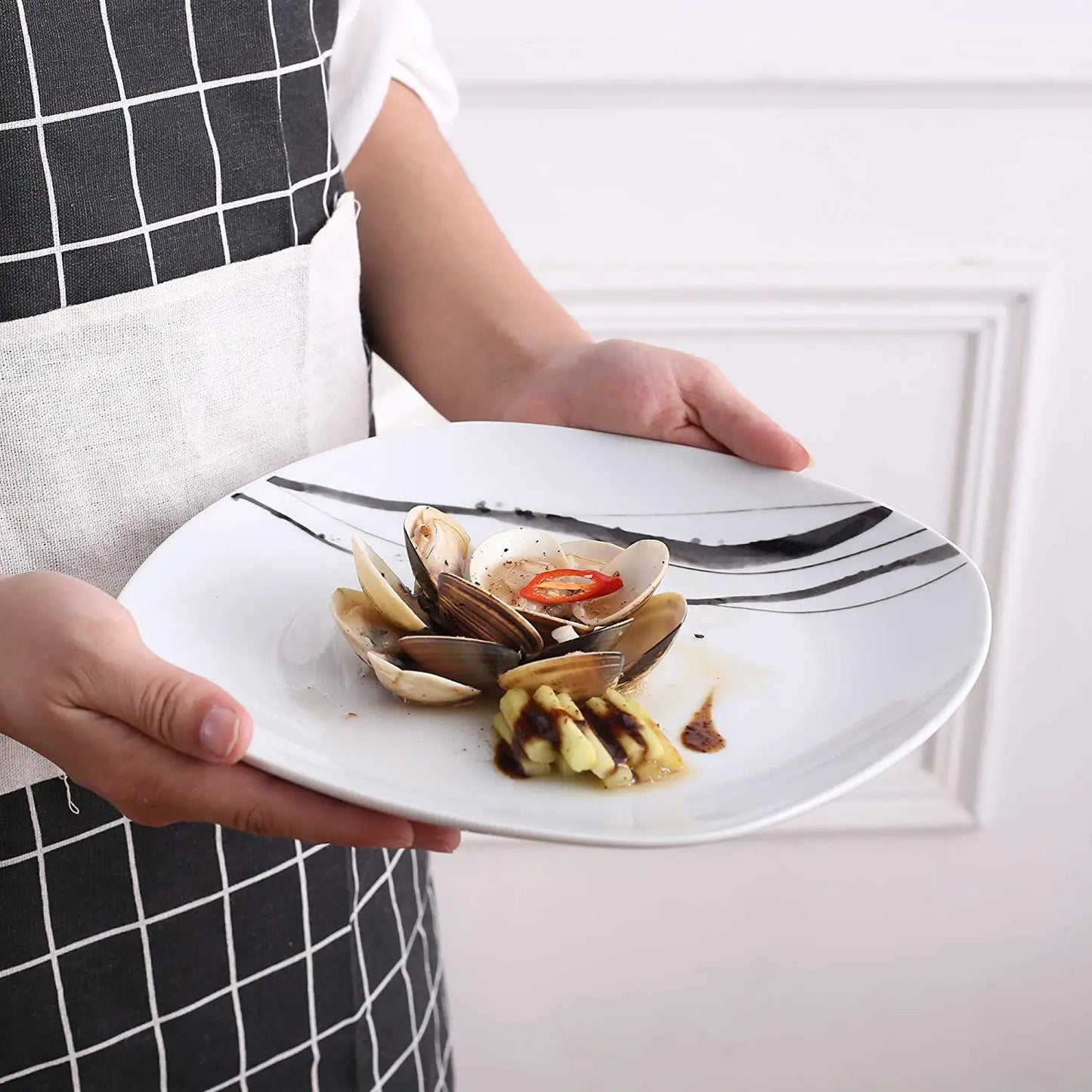 The Teresa Ink Collection: Soft-Square Fine Porcelain with Charcoal Brushstroke | 30 or 60-Piece