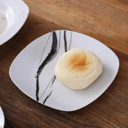 The Teresa Ink Collection: Soft-Square Fine Porcelain with Charcoal Brushstroke | 30 or 60-Piece