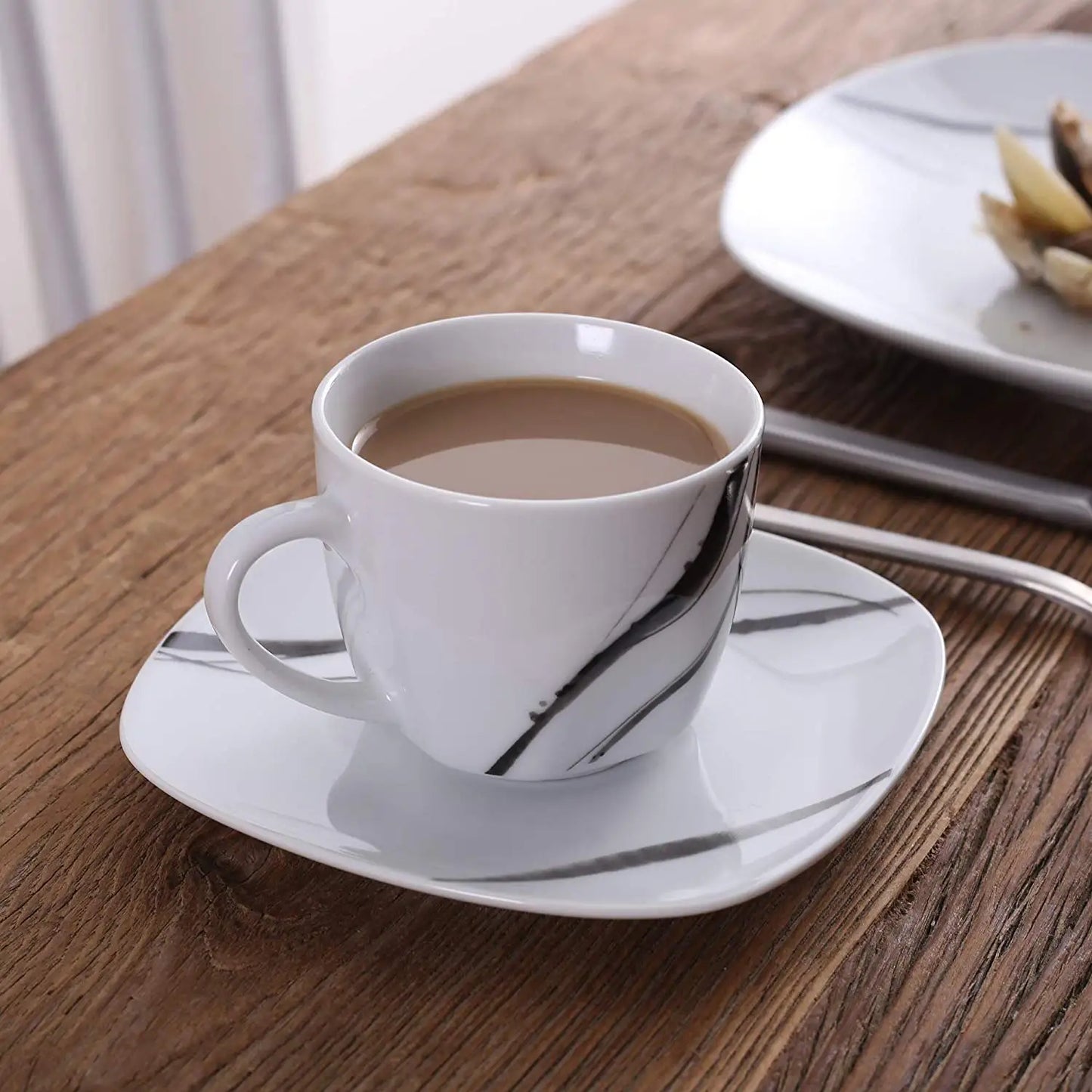 The Teresa Ink Collection: Soft-Square Fine Porcelain with Charcoal Brushstroke | 30 or 60-Piece