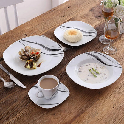 The Teresa Ink Collection: Soft-Square Fine Porcelain with Charcoal Brushstroke | 30 or 60-Piece