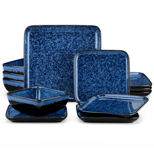 The Midnight Square Collection: Architectural Reactive Glaze Stoneware in Deep Cobalt | 12, 24, or 36-Piece