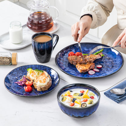 The Celestial Blue Collection: Artisan Reactive Glaze Stoneware in Midnight Azure | 16, 32, or 48-Piece