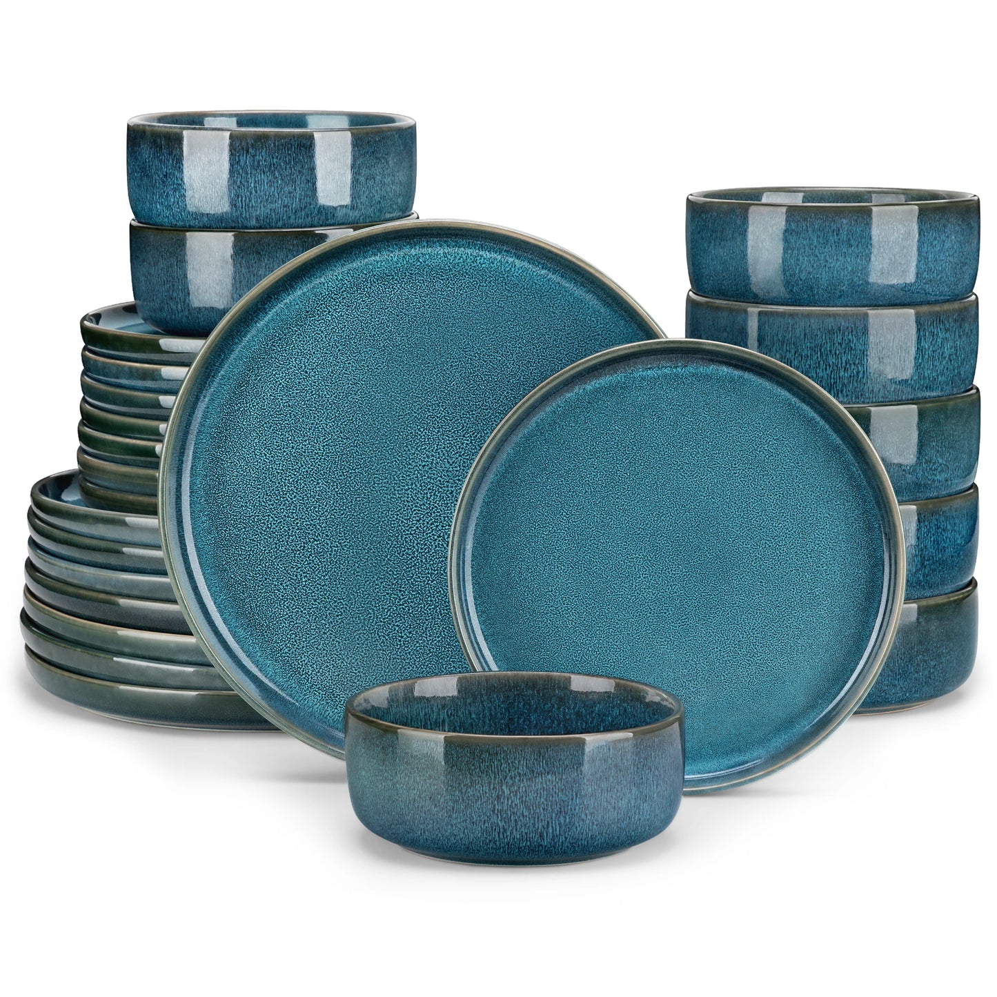 The Vega Abyss Collection: Architectural Reactive Glaze Dinner Set in Deep Teal | 12 or 24-Piece