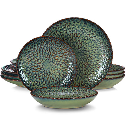 The Chrys Collection: Radiant Petal Relief Stoneware in Charcoal Mist | 12 or 24-Piece