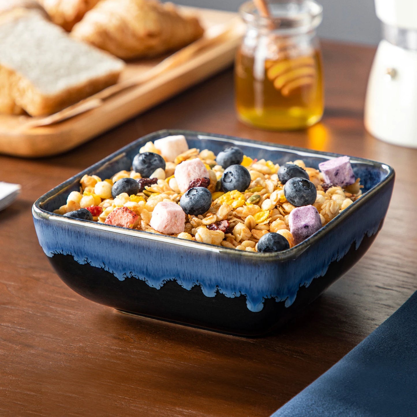 The Midnight Square Collection: Architectural Reactive Glaze Stoneware in Deep Cobalt | 12, 24, or 36-Piece