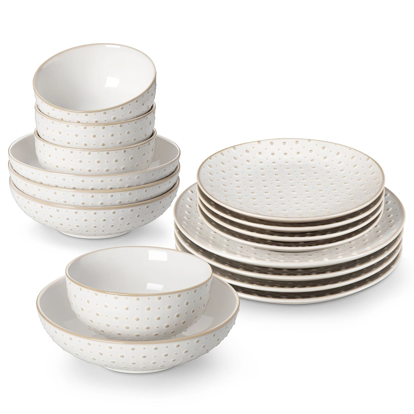 The Lydia Relief Collection: Soft-Square Embossed Porcelain Dinner Set | 16 or 32-Piece