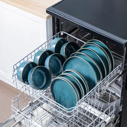 The Vega Oceanus Collection: Architectural Reactive Glaze Dinner Set in Aegean Blue | 18 or 36-Piece