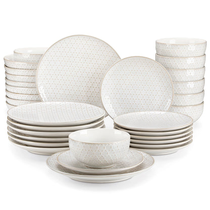 The Lydia Relief Collection: Soft-Square Embossed Porcelain Dinner Set | 16 or 32-Piece