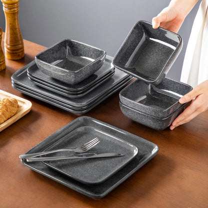 The Graphite Square Collection: Architectural Stoneware in Speckled Slate | 12 or 24-Piece