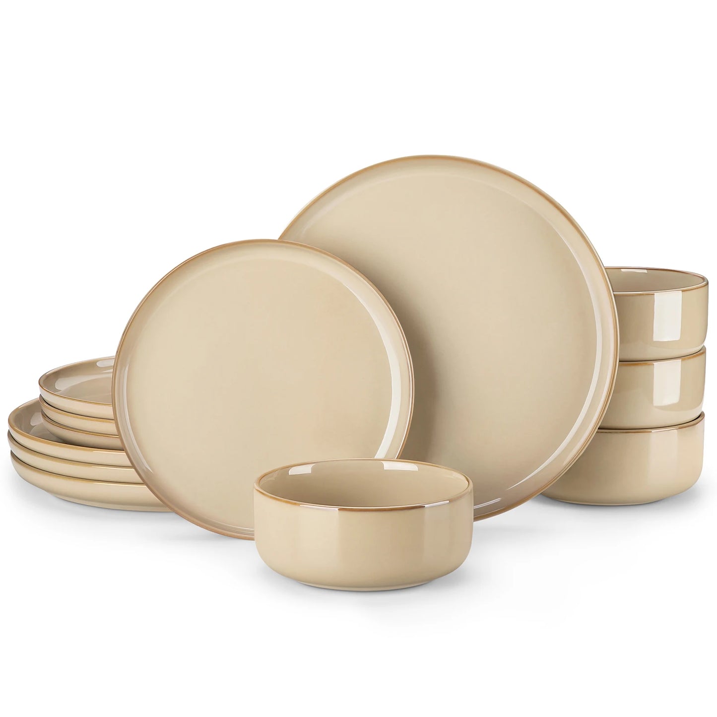 The Dune & Driftwood Collection: Artisan Reactive Glaze Stoneware in Warm Sand | 12, 16, 18, or 24-Piece
