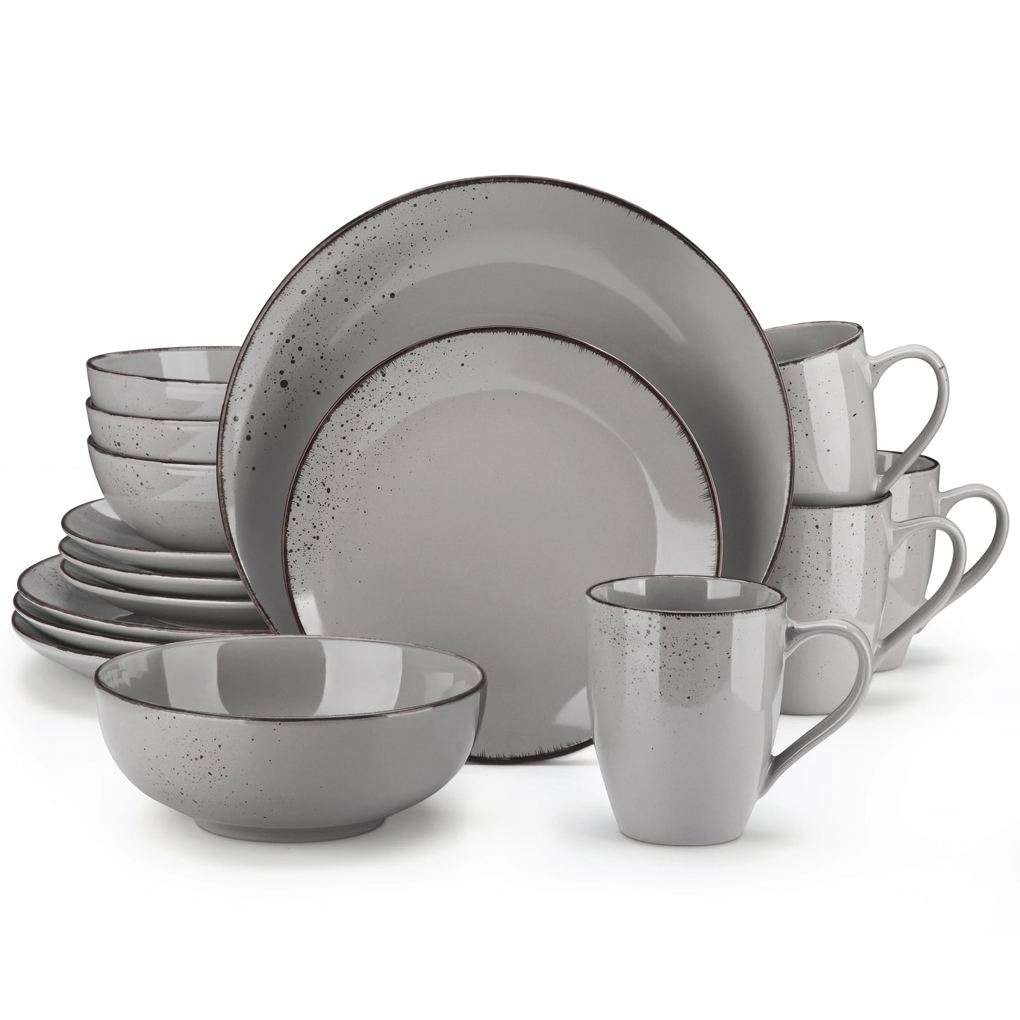 The Hearthstone Mist Collection: Artisan Speckled Stoneware Dinner Set | 16, 32, or 48-Piece