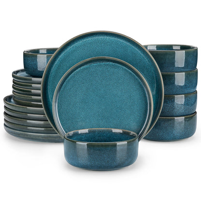 The Vega Oceanus Collection: Architectural Reactive Glaze Dinner Set in Aegean Blue | 18 or 36-Piece