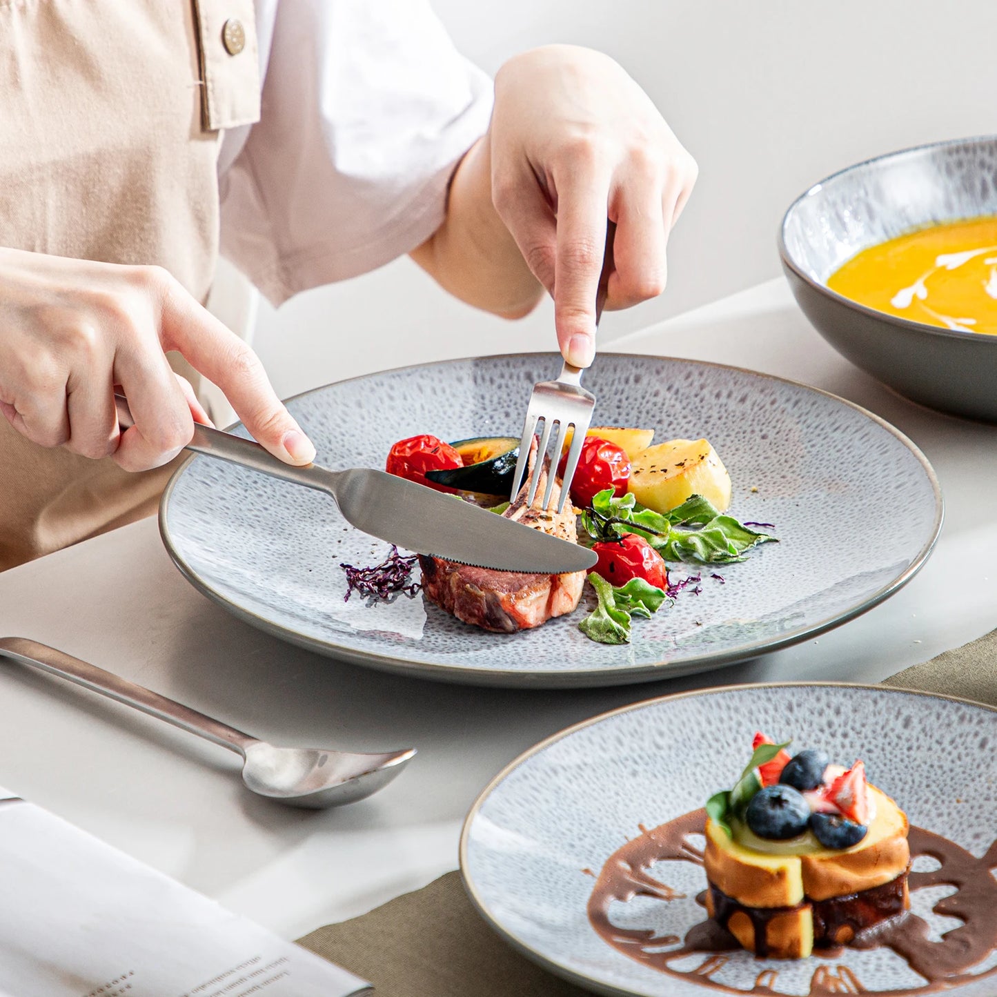 The Karst Horizon Collection: Textured Artisan Stoneware in Weathered Mist | 16, 32, or 48-Piece