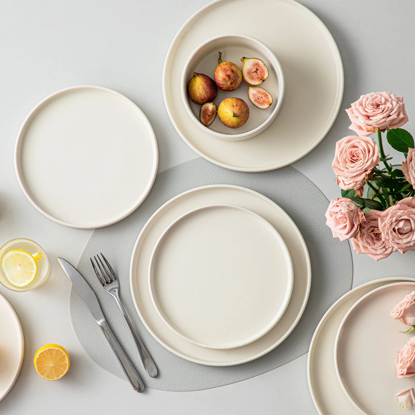 The Venus Relief Collection: Embossed Ivory Stoneware Dinner Set | 12, 24, or 36-Piece