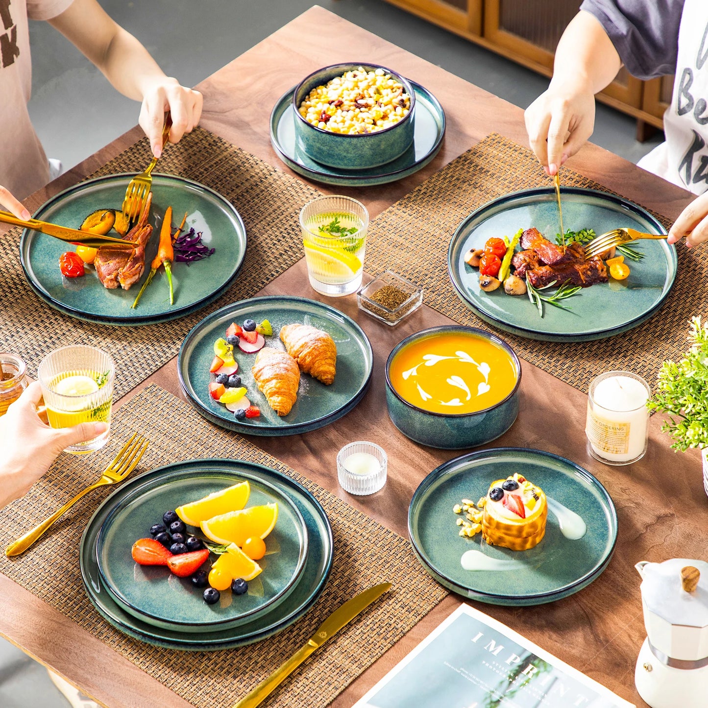 The Starry Kiln Collection: Reactive "Oven-Change" Porcelain in Celestial Jade | 12, 24, or 36-Piece