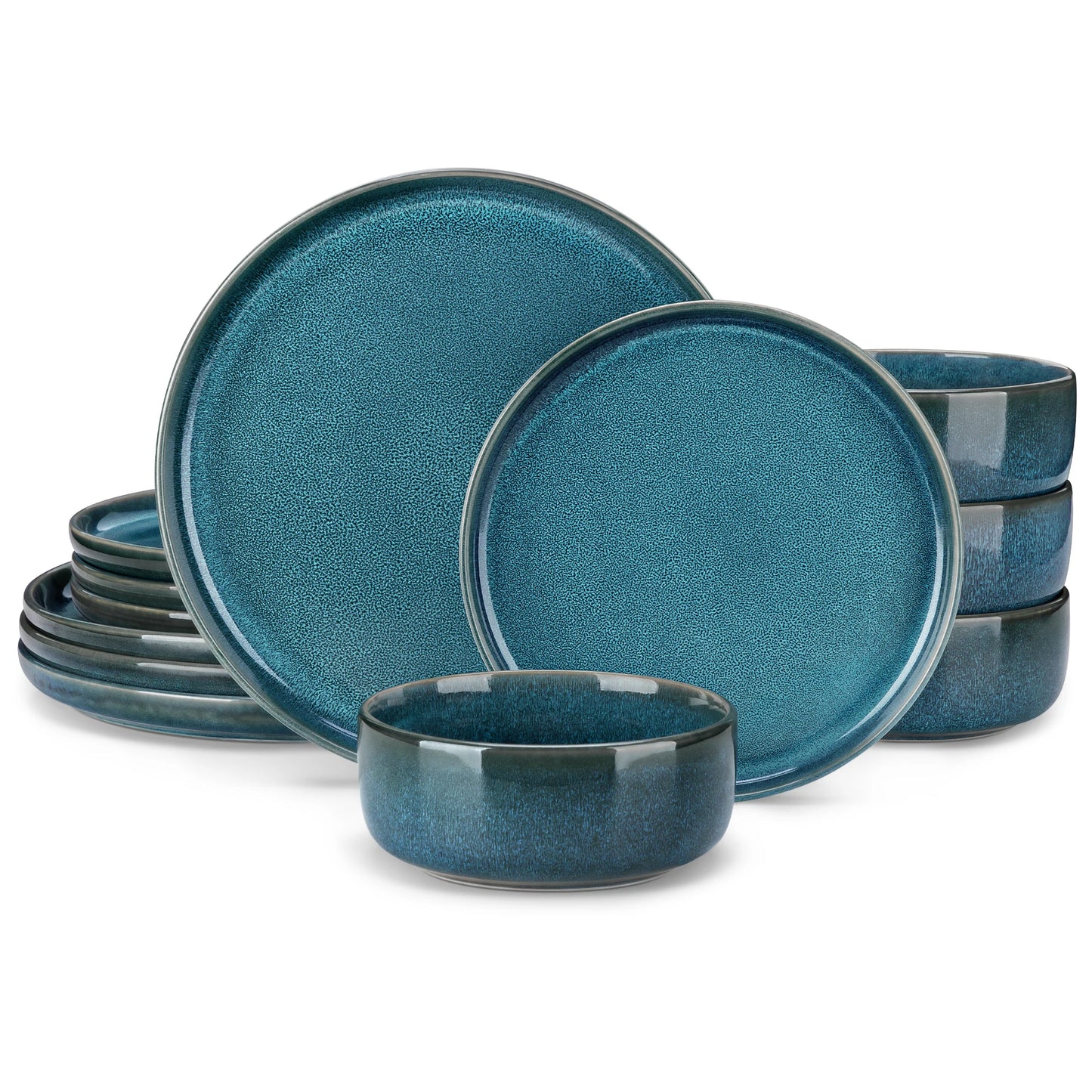 The Vega Abyss Collection: Architectural Reactive Glaze Dinner Set in Deep Teal | 12 or 24-Piece