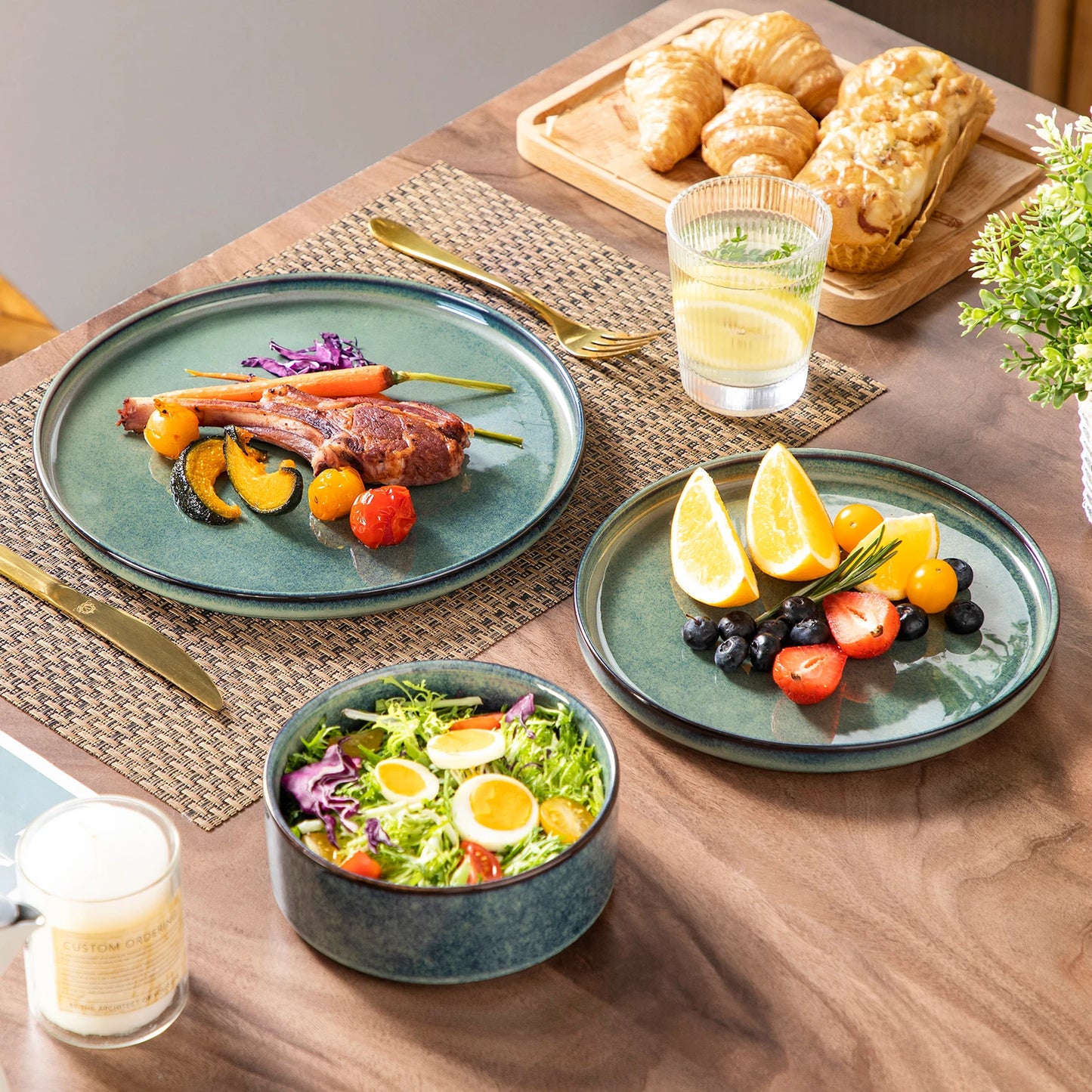 The Starry Kiln Collection: Reactive "Oven-Change" Porcelain in Celestial Jade | 12, 24, or 36-Piece