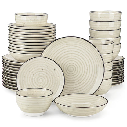 The Artisan Spiral Collection: Hand-Painted Stoneware in Sand & Earth | 16, 32, or 48-Piece