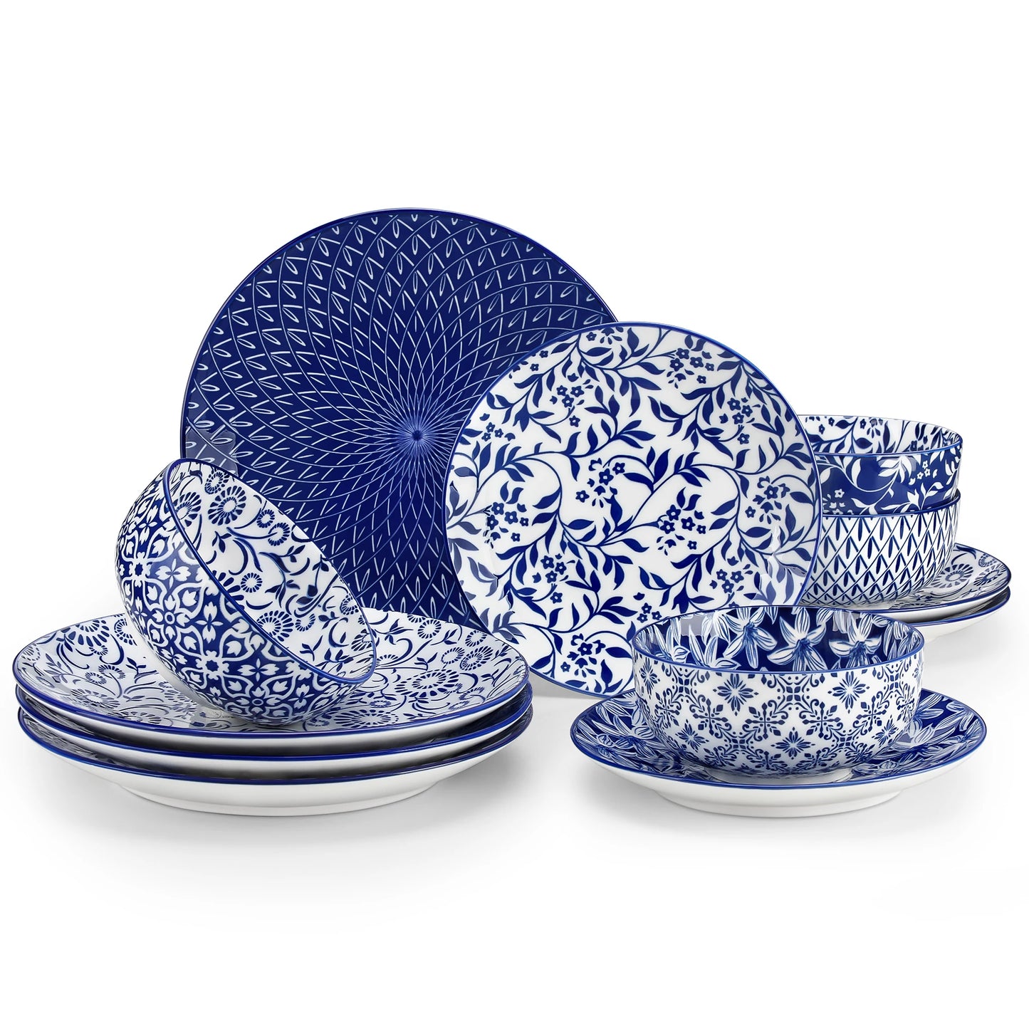 The Indigo Heritage Collection: Curated Blue & White Porcelain Dinner Set | 12, 24, or 36-Piece