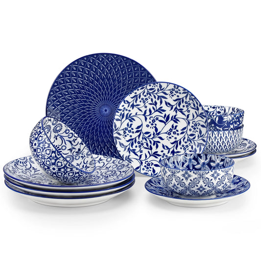 The Indigo Heritage Collection: Curated Blue & White Porcelain Dinner Set | 12, 24, or 36-Piece