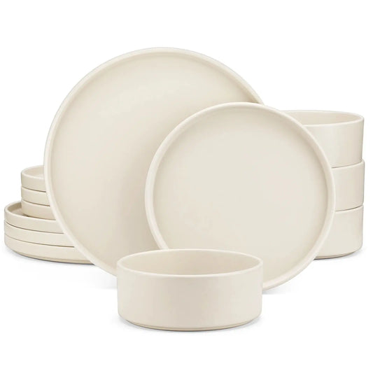 The Venus Relief Collection: Embossed Ivory Stoneware Dinner Set | 12, 24, or 36-Piece