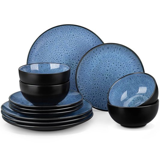 The Nebula Contrast Collection: Artisan Stoneware in Matte Onyx & Reactive Jade | 12-Piece