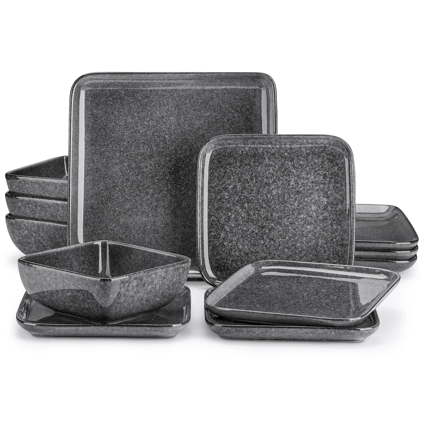 The Graphite Square Collection: Architectural Stoneware in Speckled Slate | 12 or 24-Piece