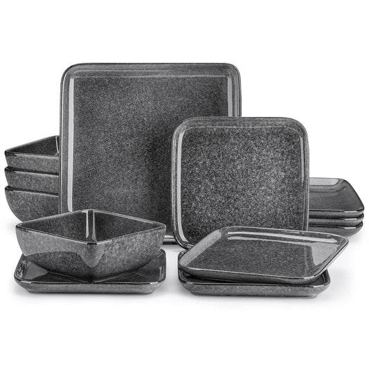 The Graphite Square Collection: Architectural Stoneware in Speckled Slate | 12 or 24-Piece