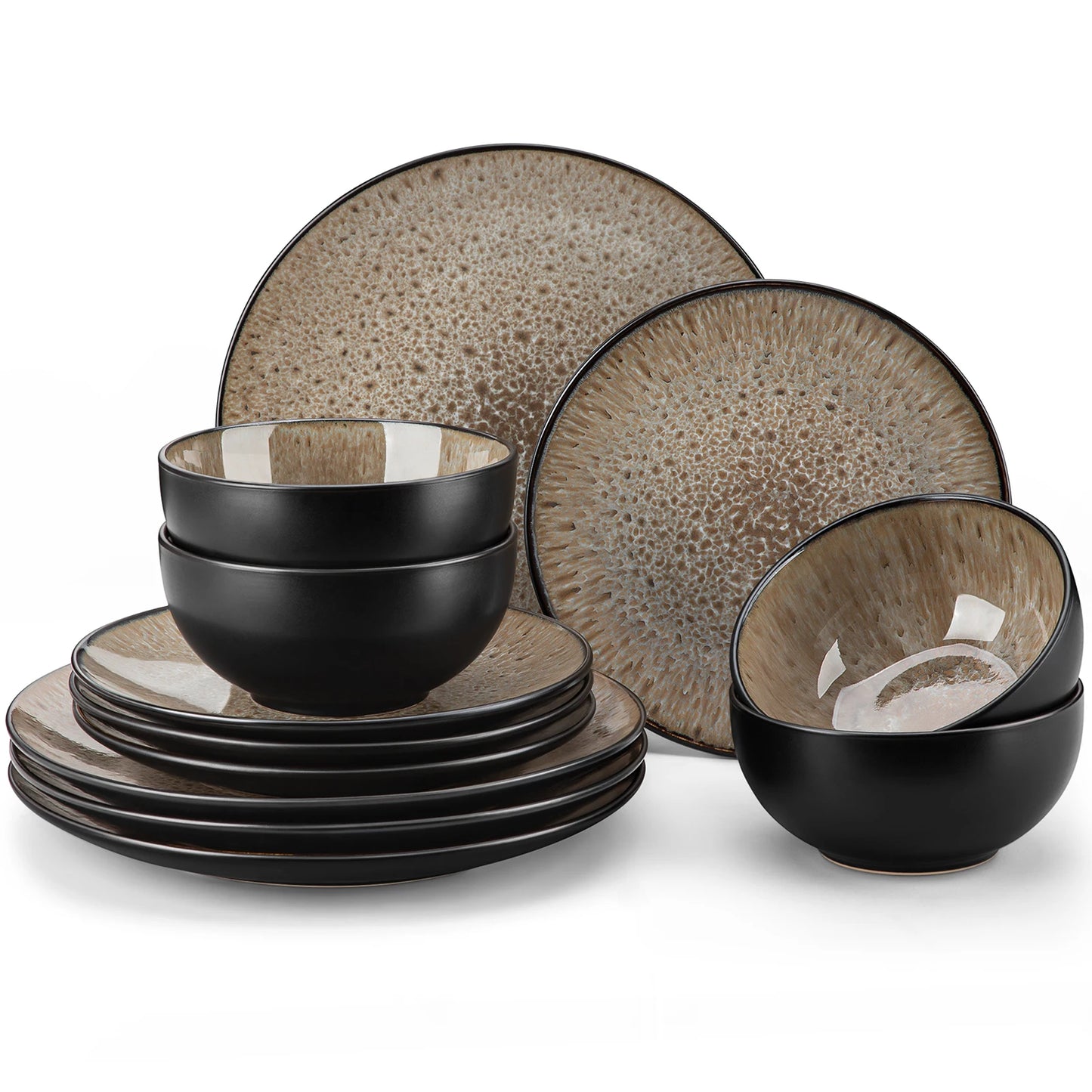 The Nebula Contrast Collection: Artisan Stoneware in Matte Onyx & Reactive Jade | 12-Piece