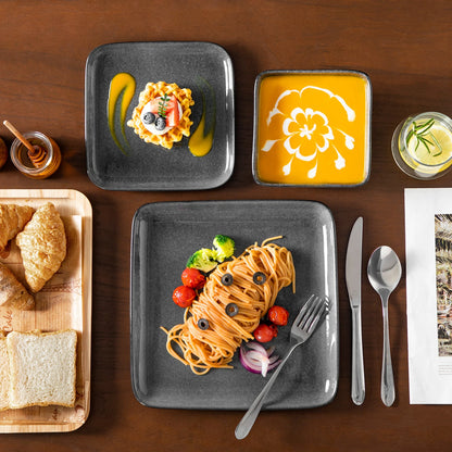 The Graphite Square Collection: Architectural Stoneware in Speckled Slate | 12 or 24-Piece