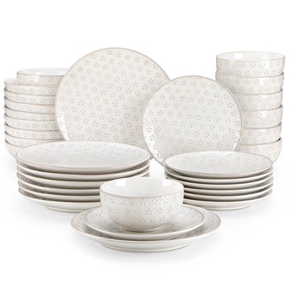 The Lydia Relief Collection: Soft-Square Embossed Porcelain Dinner Set | 16 or 32-Piece