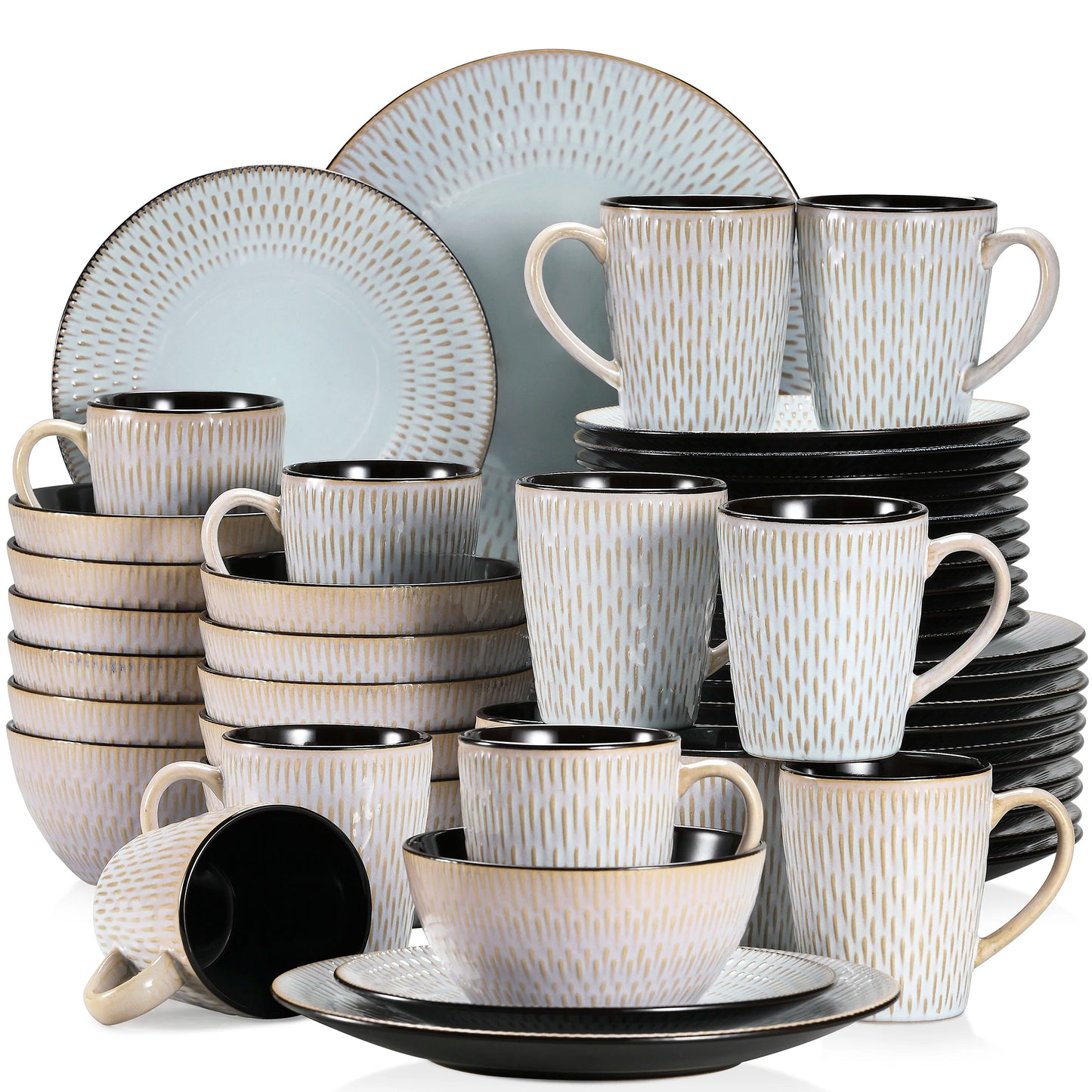 The Guto Earth Collection: Sculpted Raindrop Relief Stoneware in Sandy Beige | 16, 32, or 48-Piece