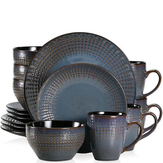 The Guto Earth Collection: Sculpted Raindrop Relief Stoneware in Sandy Beige | 16, 32, or 48-Piece