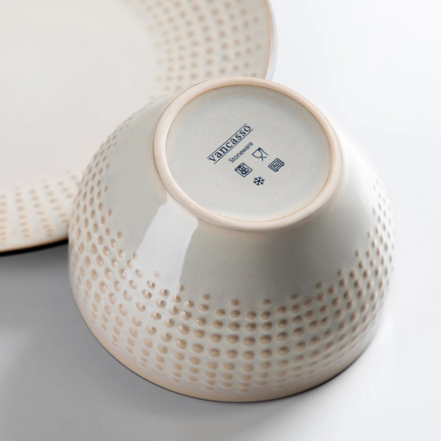 The Guto Earth Collection: Sculpted Raindrop Relief Stoneware in Sandy Beige | 16, 32, or 48-Piece