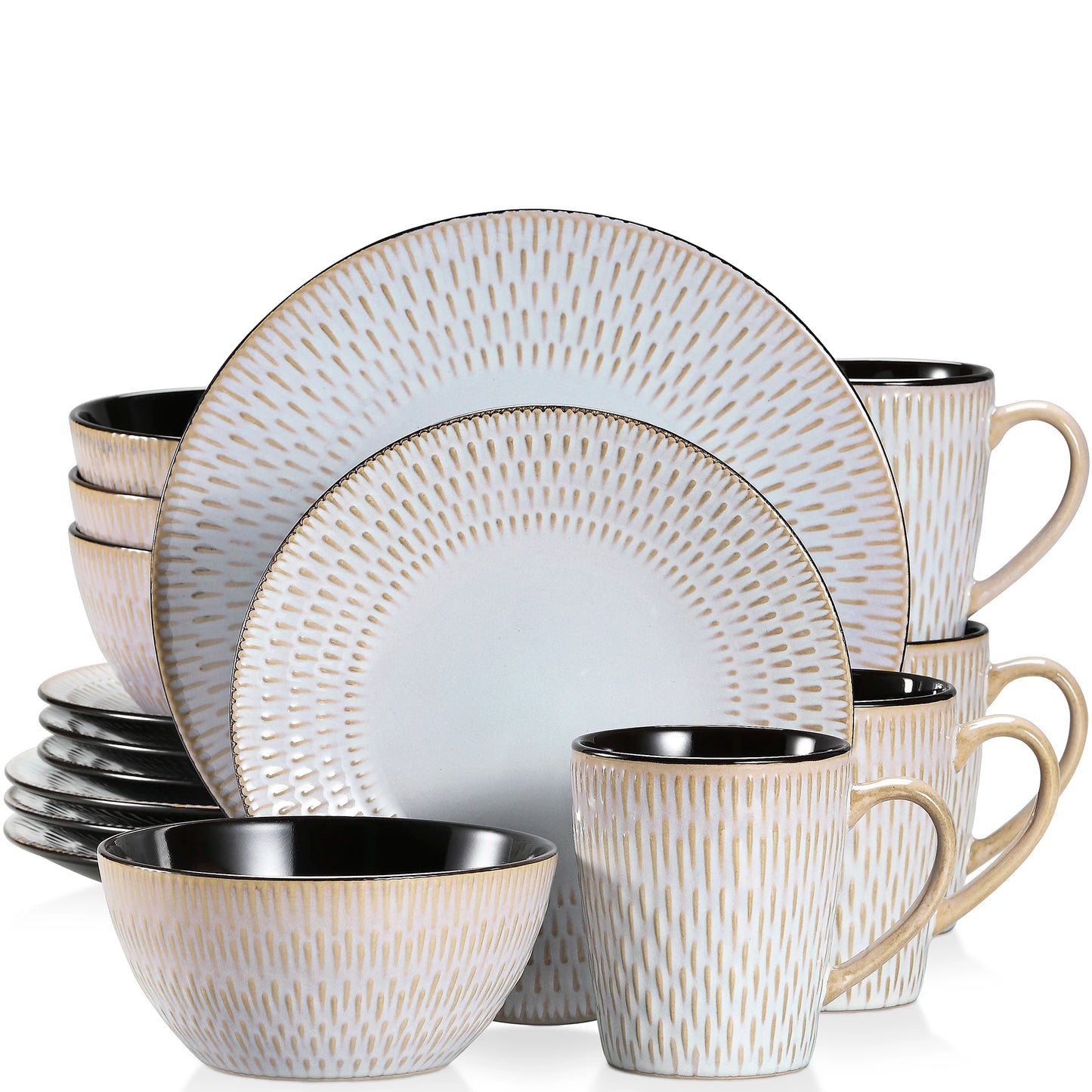 The Guto Earth Collection: Sculpted Raindrop Relief Stoneware in Sandy Beige | 16, 32, or 48-Piece