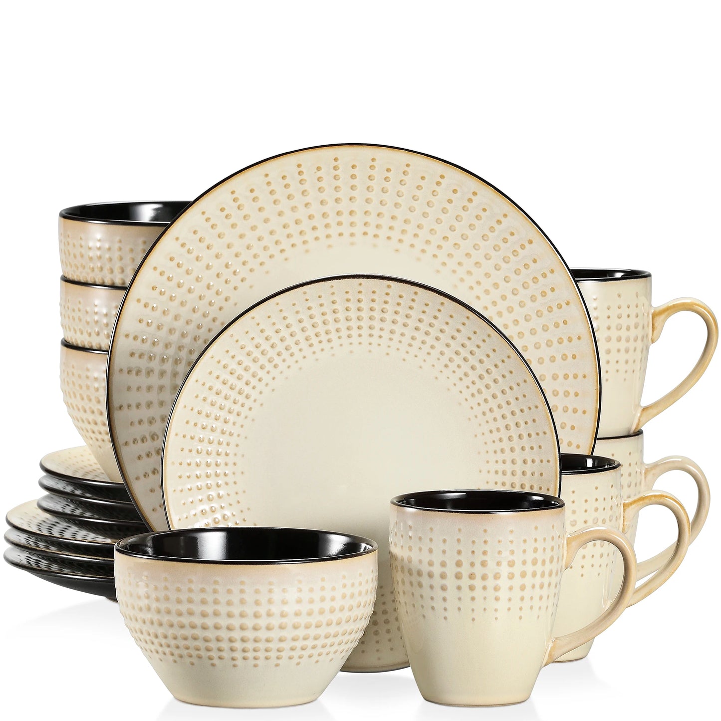 The Guto Earth Collection: Sculpted Raindrop Relief Stoneware in Sandy Beige | 16, 32, or 48-Piece